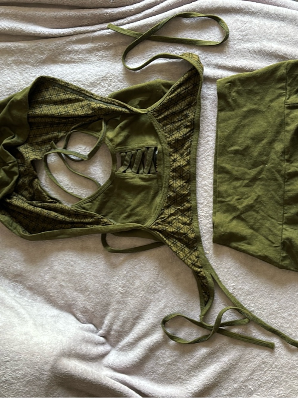 Olive Green Lace-Up Women's Bralette and Skirt Set